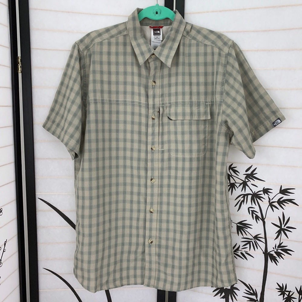 The North Face Button Front Shirt Sz L Plaid Green